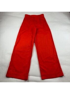 LONG Banana Republic Fire Orange Linen High Rise WIde Leg Trouser Pant 6
